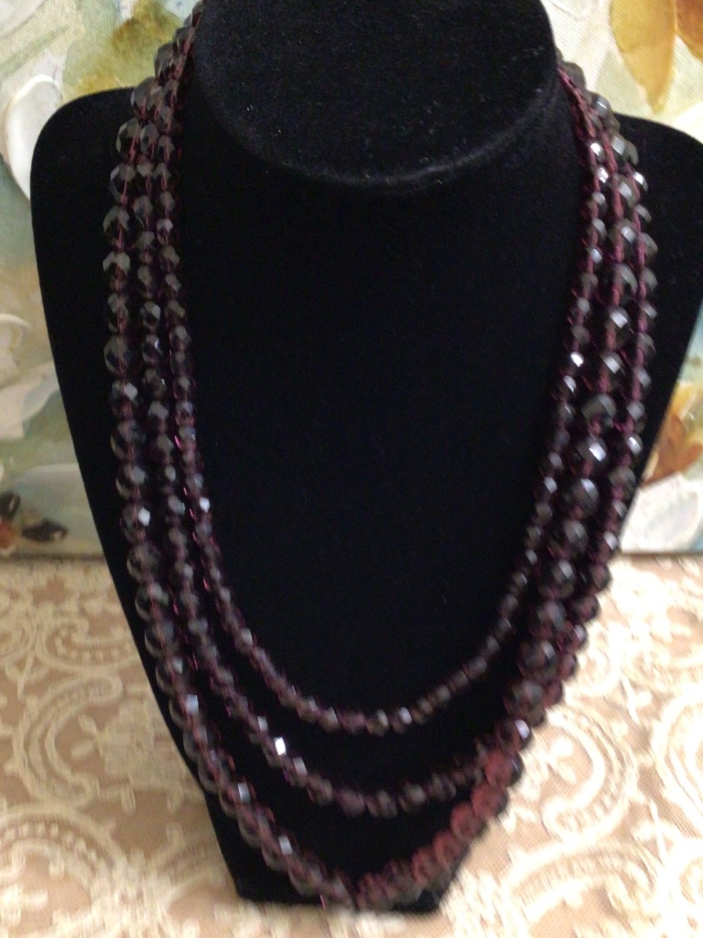 Artisan Artigiana Florentina Bigiotteria Italy Purple Glass 3 Strand Necklace